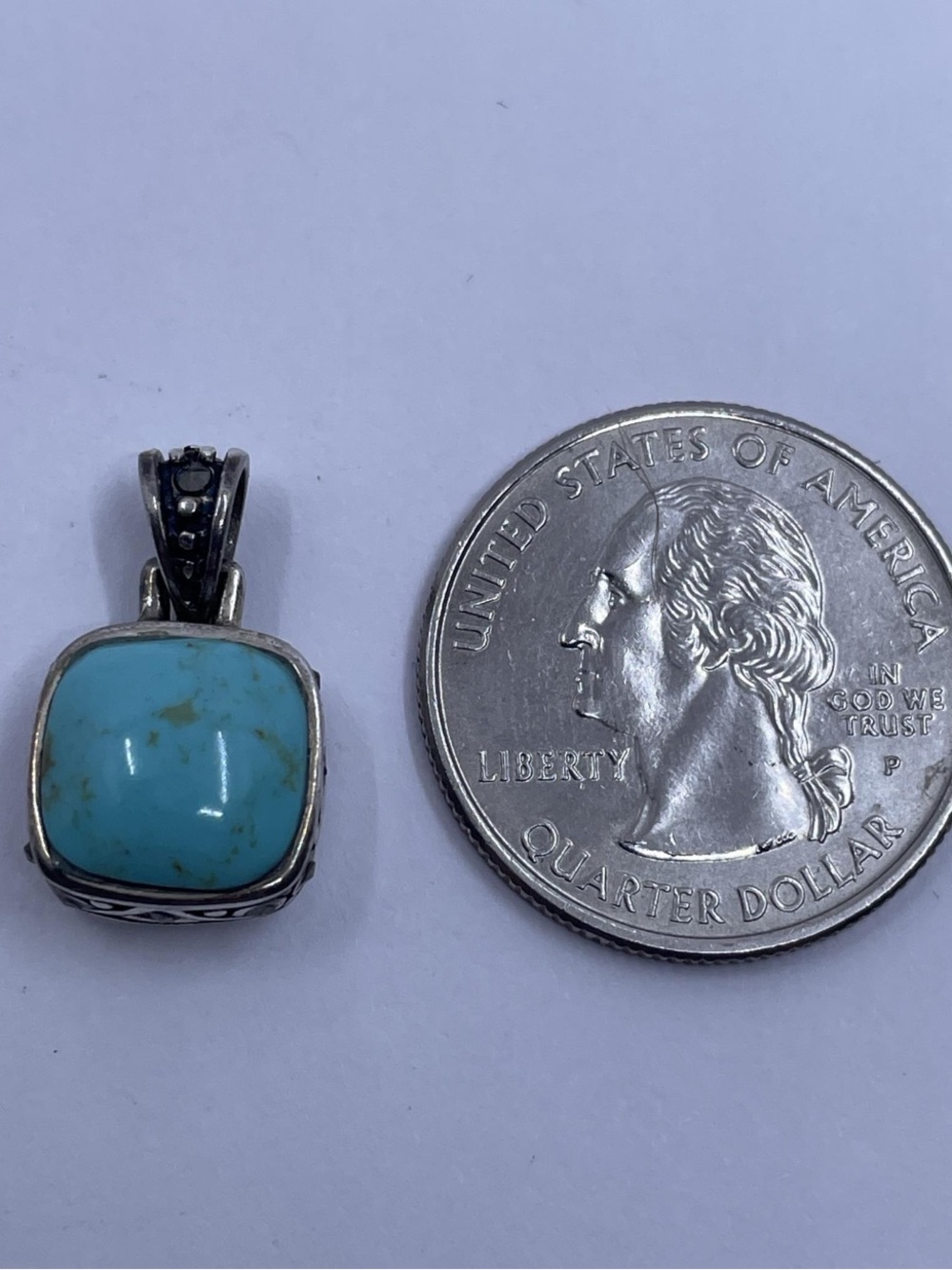 Sterling Silver 925 White Mother-of-Pearl and Turquoise Pendant Pendant Charm - Picture 9 of 9